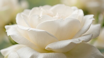 Fototapeta premium Close up of a white rose in bloom with water droplets