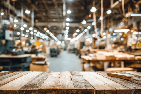 Empty Wooden Table Top with Blurred Market Background.