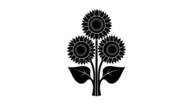 Flowers sunflower trio with leaves in black and white illustration featuring botanical, nature, plant with floral and minimalist elements for line