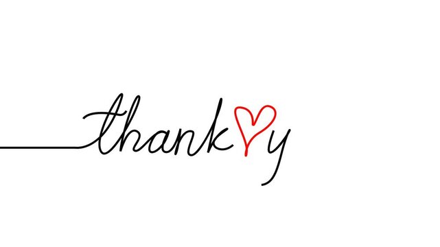 Thank you and heart symbol simple line drawing animation white background.