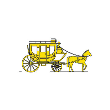 Yellow Stagecoach Pulled by Horse - Vector Illustration