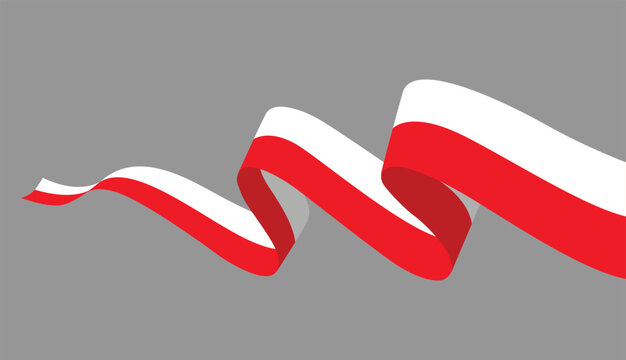 Poland flag ribbon wave illustration with flowing red and white banner patriotic celebration background design