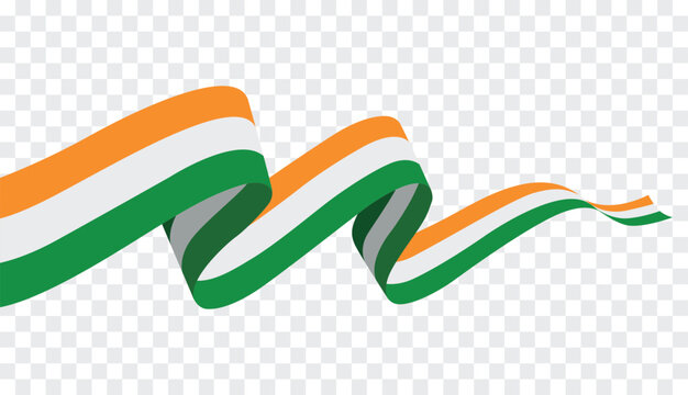 Indian Flag Ribbon Wave Illustration with Flowing Tricolor National Banner Design