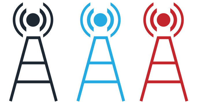 Cell tower icons in black blue and red