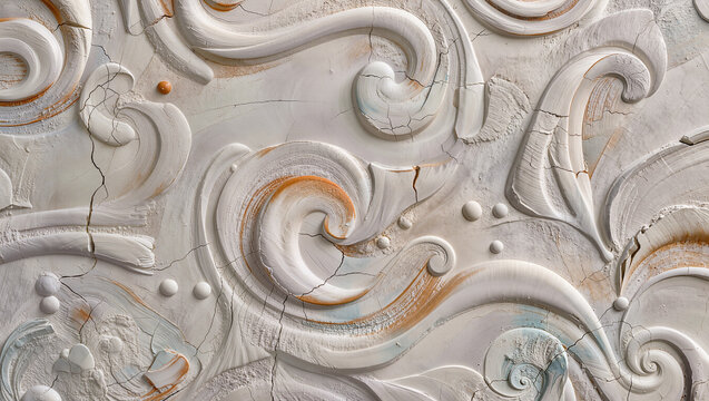 Vintage Plaster Relief with Weathered Scrollwork Patterns