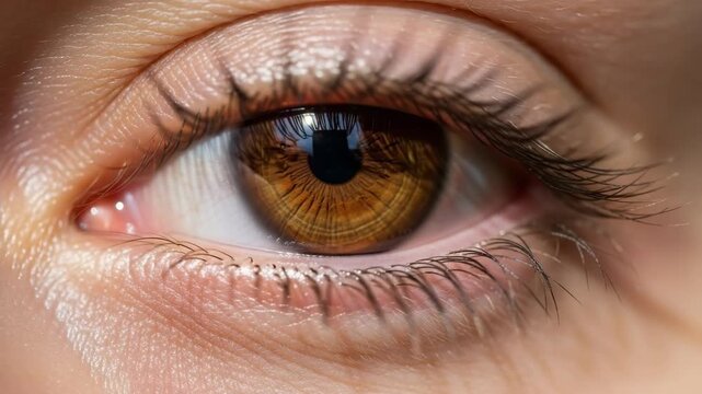 Close-up of human eye with green iris and long eyelashes  