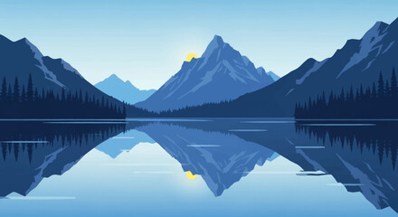 Majestic Blue Mountains Reflected in Serene Lake Water. © Ahyar