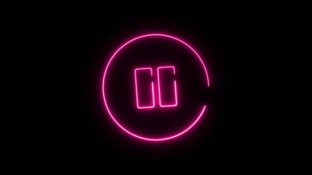 Neon Pause Media Control Icon Animation Glowing Pink Transparent Background