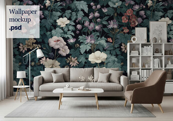 Modern livingroom wallpaper mockup