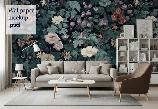 Modern livingroom wallpaper mockup