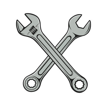 Crossed Wrench Icon Illustration with Mechanical Repair Tool Symbol Design