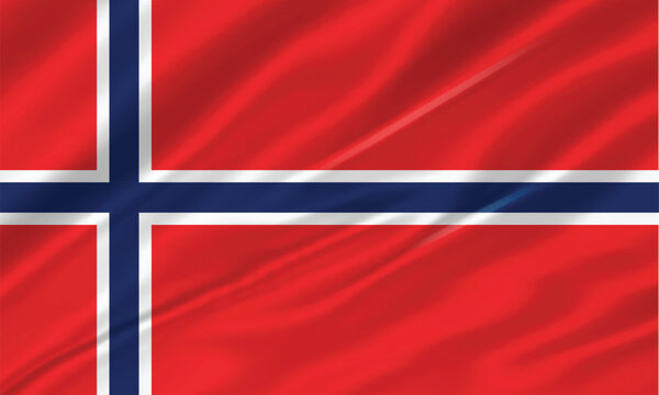 Norway National Flag Waving Vector Illustration with Official Nordic Cross Design, fabric silk or satin texture design