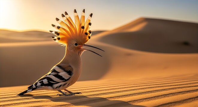 Eurasian Hoopoe Desert Sand Crown Display Glow