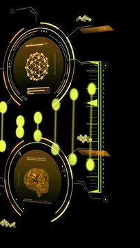 Vertical video: HUD assembly on pulse, nodes pulsing, marker sliding, brain rotating for readout