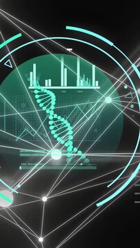 Vertical video: Scan starting teal HUD, helix rotating, nodes linking, charts pulsing for analysis