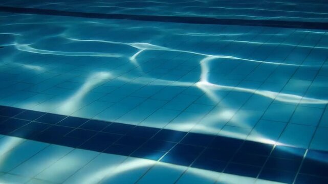 Clear blue swimming pool water with tile pattern beneath surface  