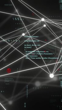 Vertical video: Upper left node firing network pulsing lines shifting clusters forming to show code