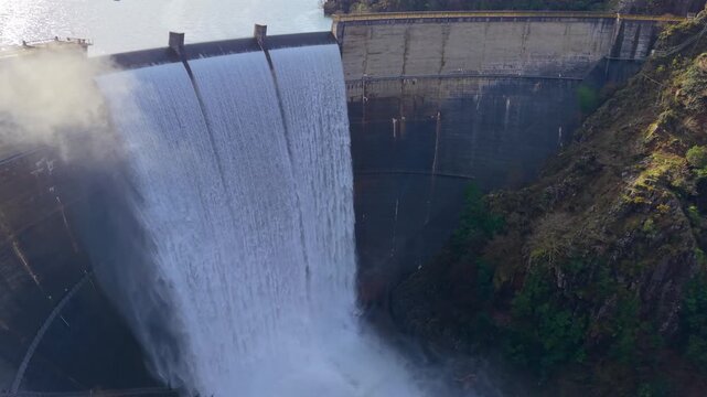 Eume River Dam (Presa del Eume) In Galicia, Spain Within Fragas do Eume Natural Park. Aerial Shot