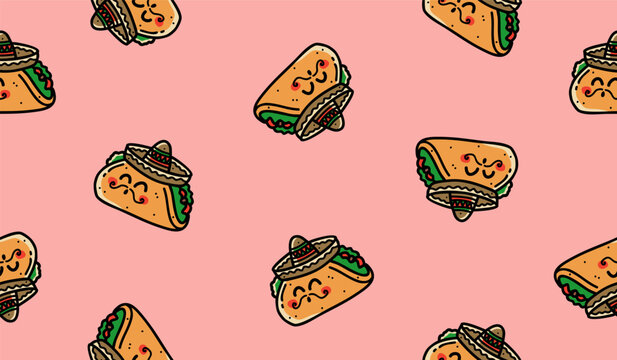 Cute taco pattern background vector design