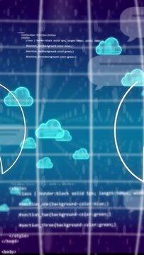 Vertical video: Heart badge on load, scaling center as AI badge meeting, showing cloud network