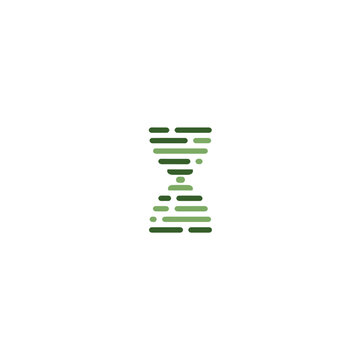 A symmetrical abstract graphic made with lines in shades of green. Shapes resemble a hourglass or DNA