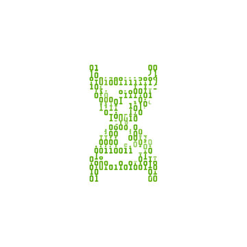 A green-toned, digital DNA graphic composed of binary code (0s and 1s) on a white background