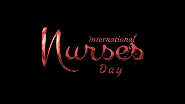Displays international nurses day in elegant red script on black background. Suitable for social media posts, website banners, and promotional materials.