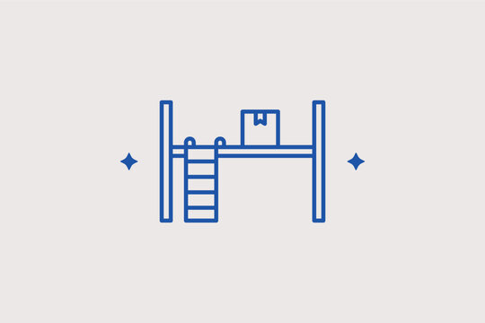 Warehouse ladder line icon for manual inventory access and high-shelf picking. Practical vector illustration for workplace safety manuals and warehouse equipment stores.