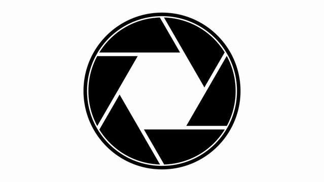 Black camera shutter aperture icon representing photography and video recording lens mechanism symbol for professional media and creative design projects