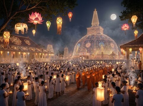 Buddhist Temple Vesak/Poson Scene