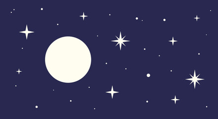 Bright full moon and sparkling stars in a dark night sky. © Ahyar
