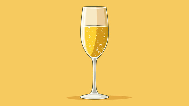 A champagne flute filled with golden-yellow effervescent liquid sits atop an orange background