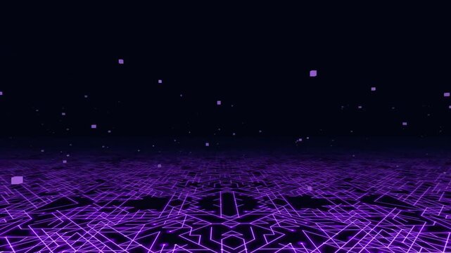 High quality 4K seamless abstract background. Features a synthwave purple glowing digital circuit board pattern extending into infinite space. Perfect for cyberpunk concepts, computer network data pro