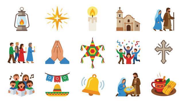 Collection of Christmas and Nativity Icons representing holiday traditions and religious symbols.