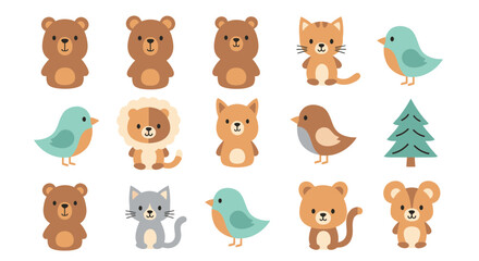 Cute Cartoon Animals Collection: Bears, Cats, Birds, Lion, Fox, Christmas Tree © evol