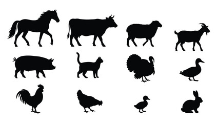 Obraz premium Farm animal silhouettes collection on a white background high quality