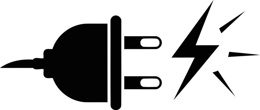 Electrical hazard plug and lightning bolt silhouette illustration