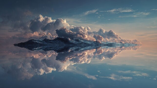 Upside-down ocean floating in the sky 