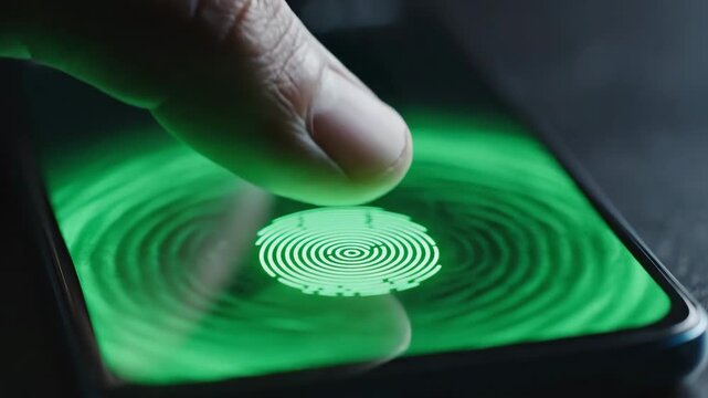 Person unlocking smartphone with fingerprint security scan