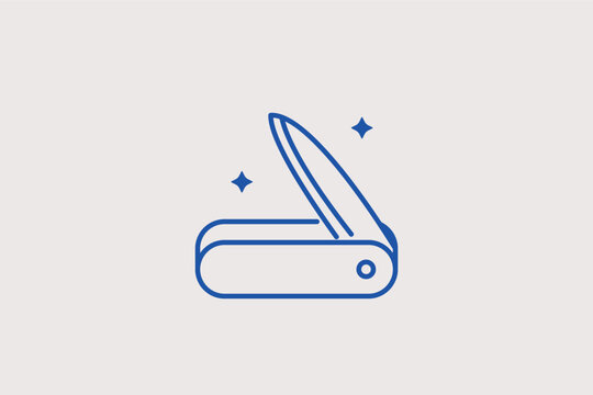 Pocket knife line icon for multi-tool functionality and survival situations. Compact vector illustration for everyday carry blogs and scout equipment manuals.