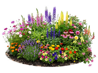 Naklejka premium Circular Island Flower Bed with Foxglove and Lupine Isolated on Transparent Background