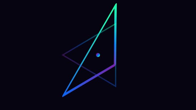 Futuristic geometric logo animation, neon glowing triangle shapes with blue and purple gradients, abstract tech motion graphic for branding