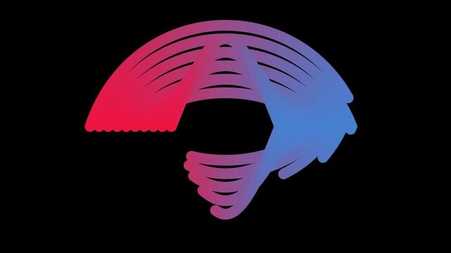 Abstract circular soundwave animation, pink and blue gradient audio frequency bars, rhythmic digital equalizer motion graphic on black background