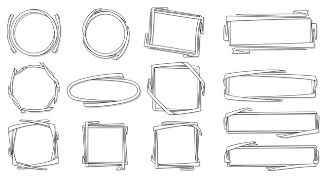 Hand Drawn Frames and Borders Set - Doodle Style Shapes