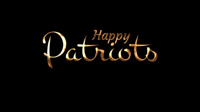 Happy patriots in elegant golden script on black background. Great for patriotic events, invitations, celebratory projects, and festive designs.