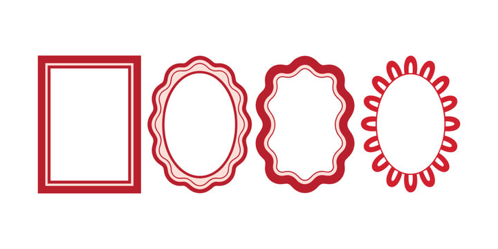 Red decorative frames with various shapes and borders vector illustration isolated on white background