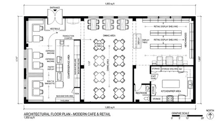 Modern cafe and retail store architectural floor plan © S.Siam