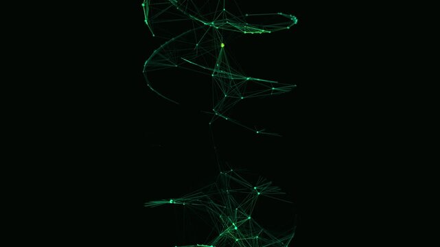 Abstract 3D DNA double helix network visualization featuring glowing synaptic connections in a mint green to pure white spectrum. Seamless loop of core-to-edge expansion and data activity. 4K UHD.