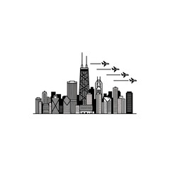 Fototapeta premium Chicago Skyline with Jet Planes in Formation Line Art