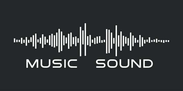 White sound wave with music sound text on black audio waveform vector illustration isolated on white background.